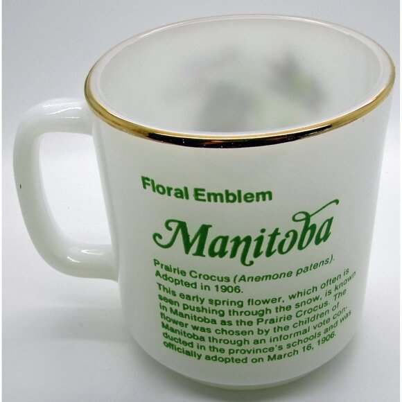 Glasbake Coffee Mug Prairie Crocus Manitoba Provincial Floral Emblem Gold Rim - Picture 2 of 4